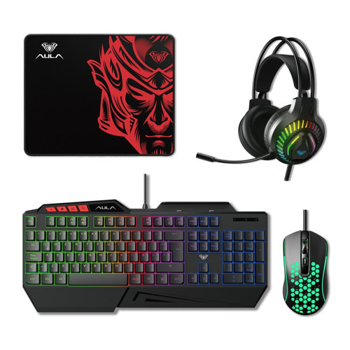 T650 4 in 1 Gaming Set RGB Kablolu Membran Klavye 3600 DPI Mouse Mikrofonlu Oyuncu Kulaklığı Mousepad