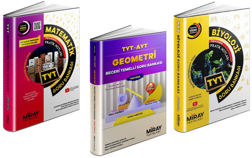 Miray 2024 Tyt Matematik + Geometri + Biyoloji Soru Bankası Seti 3 Kitap