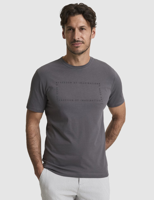 Koyu Gri Regular Fit %100 Pamuk Bisiklet Yaka Tişört 50327871-VR080