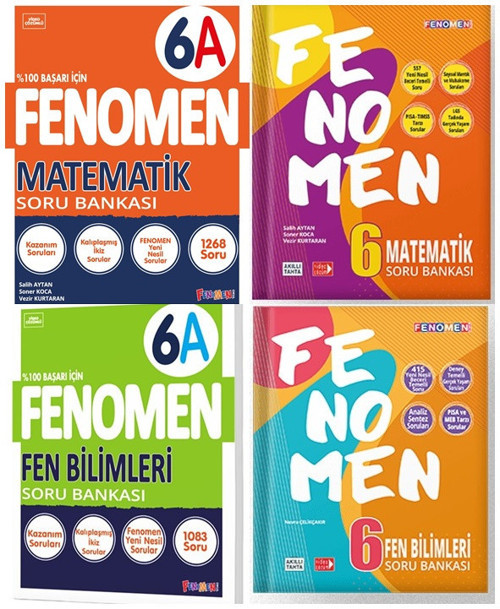 Fenomen Okul 2024 6. Sınıf Matematik + Fen Bilimleri A + B Soru Seti 4 Kitap