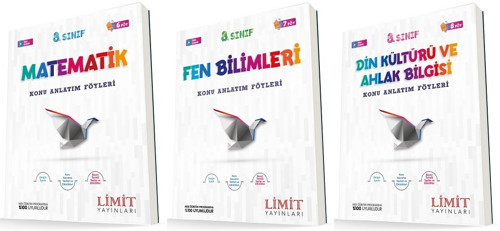 Limit 8. Sınıf Matematik + Fen + Din Konu Föyleri Seti 3 Kitap 2023