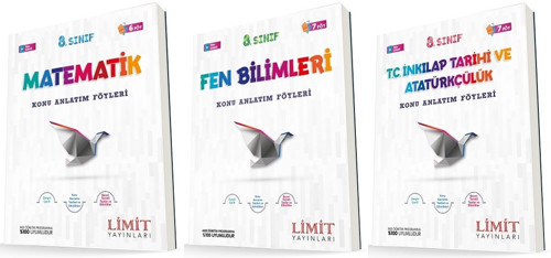 Limit 8. Sınıf Matematik + Fen + İnkılap Konu Föyleri Seti 3 Kitap 2023