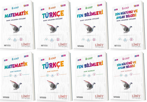 Limit 8. Sınıf Matematik + Türkçe + Fen + Din Konu Föyleri + Soru Seti 8 Kitap 2023