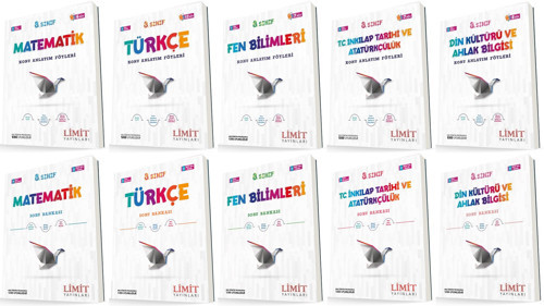 Limit 8. Sınıf Matematik + Türkçe + Fen + İnkılap + Din Konu Föyleri + Soru Seti 10 Kitap 2023