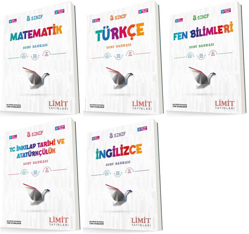 Limit 8. Sınıf Matematik + Türkçe + Fen + İnkılap + İngilizce Soru Seti 5 Kitap 2023