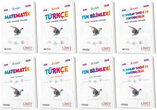 Limit 8. Sınıf Matematik + Türkçe + Fen + İnkılap Konu Föyleri + Soru Seti 8 Kitap 2023