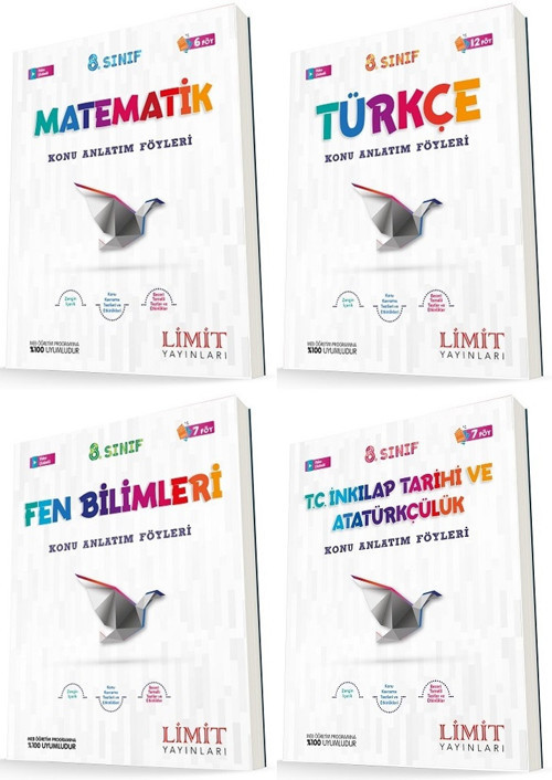 Limit 8. Sınıf Matematik + Türkçe + Fen + İnkılap Konu Föyleri Seti 4 Kitap 2023