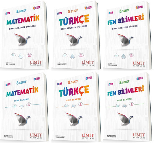 Limit 8. Sınıf Matematik + Türkçe + Fen Konu Föyleri + Soru Seti 6 Kitap 2023