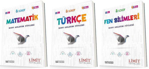 Limit 8. Sınıf Matematik + Türkçe + Fen Konu Föyleri Seti 3 Kitap 2023