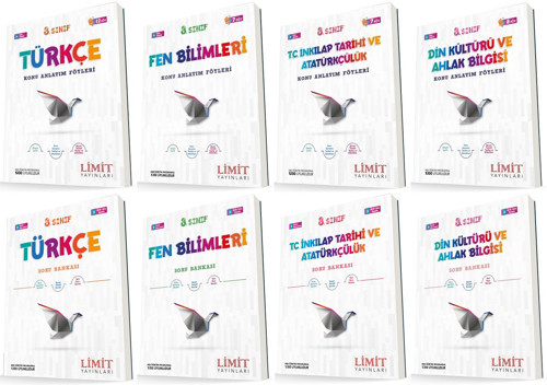 Limit 8. Sınıf Türkçe + Fen + İnkılap + Din Konu Föyleri + Soru Seti 8 Kitap 2023