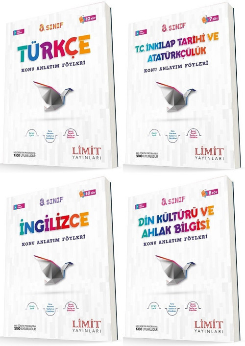 Limit 8. Sınıf Türkçe + İnkılap + İngilizce + Din Konu Föyleri Seti 4 Kitap 2023