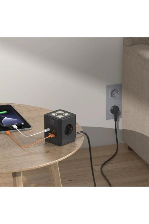 Smayling 3680W 3’Lü Çoklu Priz 2 Usb 2 Type-C Gece Işıklı Masaüstü Küp Priz Şarj İstasyonu 6