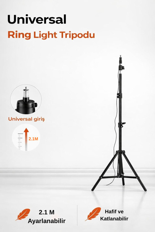Universal Girişli 2 Metre Ayarlanabilir Işık Standı Katlanabilir Telefon Tutucu Uyumlu Hafif Tripod