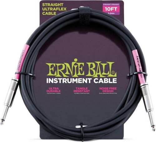 ERNIE BALL P06048 Düz/Düz Siyah 10ft(3 m.) Enstrüman Kablosu