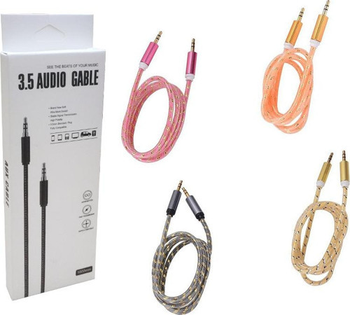 3.5 MM ERKEK/ERKEK RENKLİ STEREO 1 METRE KUTULU ÖRGÜLÜ AUX KABLO