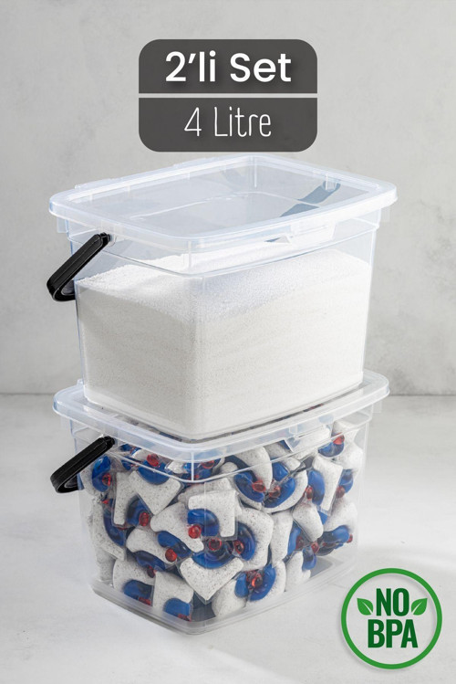 2li 4 Litre Toz Tablet Deterjan Saklama Kabı - Deterjan Kutusu, Toz Tablet Deterjan Kabı Beyaz