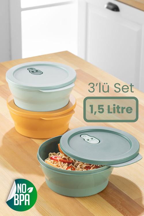 3lü 1,5 Litre Klips Kapaklı Saklama Kabı Seti Renkli
