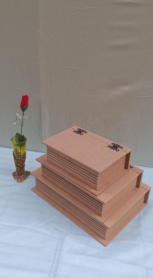 Hobi 90033 Dekoratif Model Üçlü Takı Kutusu Ahşap HAM MDF El Yapımı