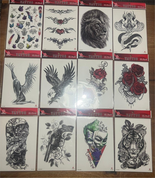 12 Adet Büyük Boy Yapıştırma Geçici Dövme Seti Seri 4