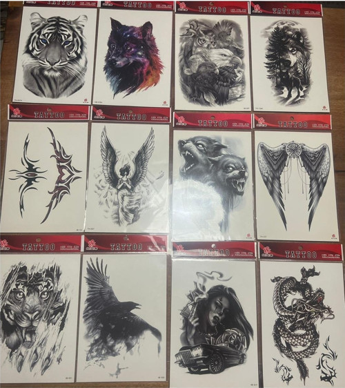 12 Adet Büyük Boy Yapıştırma Geçici Dövme Seti Seri 7