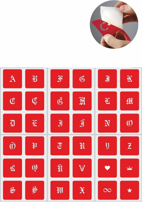 Büyük Boy Gotik Font Harf 5 Adet Geçici Dövme Kına Şablonu