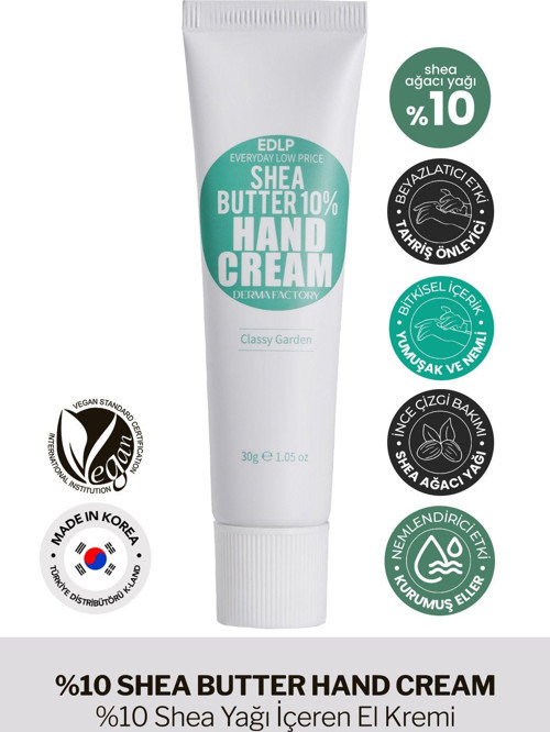 %10 Shea Yağı İçeren Yoğun Nemlendirici El Kremi Derma Factory Shea Butter Hand Cream 30ml