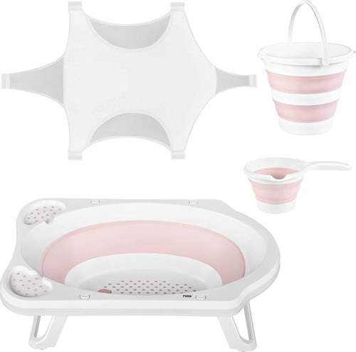 Katlanır Bebek Yıkama Banyo Seti 4 Parça / Pembe