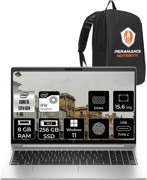 Elitbook 650 G10 İ5 1335U 8Gb Ram 256Gb Ssd 15.6'' Fhd W11Pro 725N9Ea & Per4 Çanta