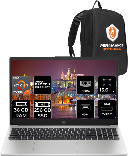 255 G10 Ryzen 5 7530U 36Gb Ram 256Gb Ssd 15.6'' Fhd Fdos 8A547Ea & Per4 Çanta