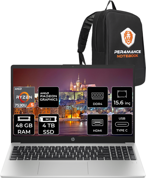 255 G10 Ryzen 5 7530U 48Gb Ram 4Tb Ssd 15.6'' Fhd Fdos 8A547Ea & Per4 Çanta