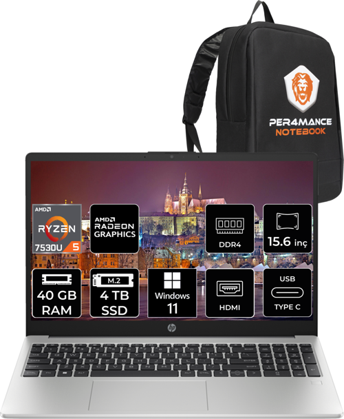 255 G10 Ryzen 5 7530U 40Gb Ram 4Tb Ssd 15.6'' Fhd W11Pro 8A547Ea & Per4 Çanta