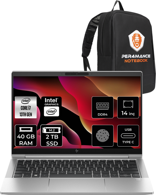 Elitebook 640 G10 İ7-1355U 40Gb Ram 2Tb Ssd 14'' Fhd Fdos 8A571Ea & Per4 Çanta