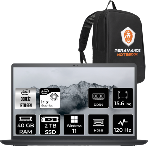 Inspiron 3520 İ7 1255U 40Gb Ram 2Tb Ssd 15.6'' Fhd W11Pro I35201013U & Per4 Çanta