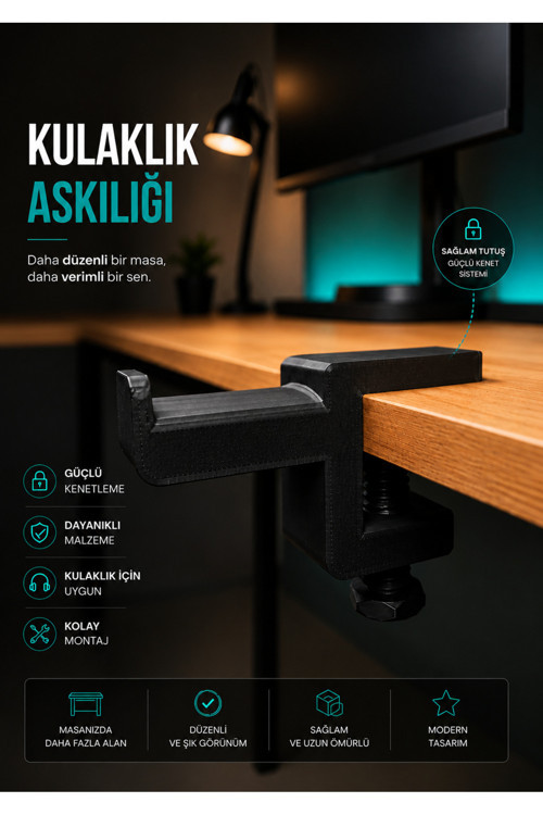 Masa Kenarı Kulaklık Askılığı – 3D Baskı Masa Altı Gaming Kulaklık Tutucu
