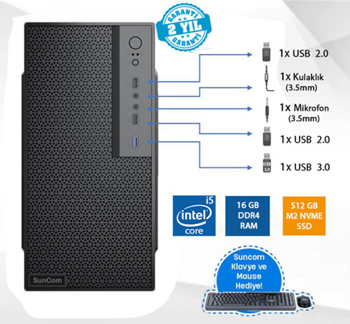 Force SC3-141 i5-11400 16GB 512SSD FreeDOS Masaüstü Bilgisayar