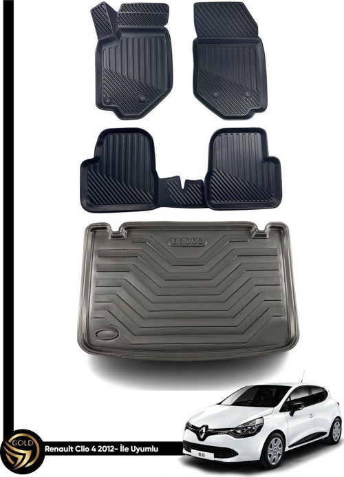 Renault Clio 4 3D Havuzlu Paspas Hatchback 2012-2019 + Bagaj Havuzu İkili Set