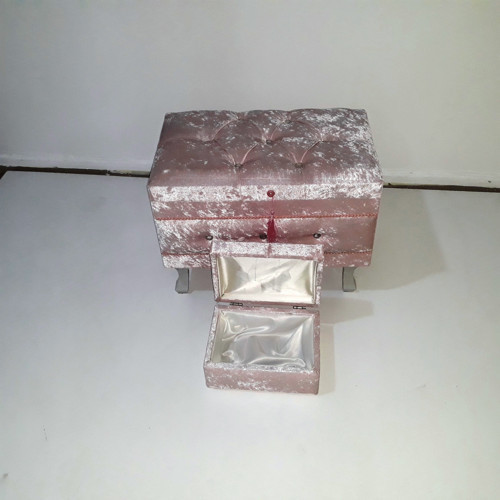 Çeyiz12351 SANDIK Kapitone KÜÇÜK Model 2li PEMBE Kadife Kumaş İçi tela El Yapım