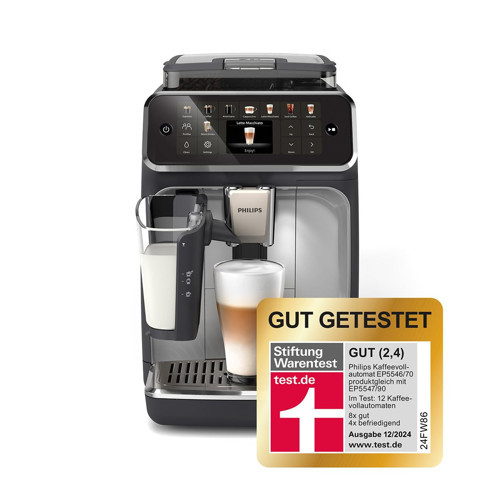 Serisi 5500 tam otomatik kahve makinesi - LatteGo süt sistemi, 20 sıcak ve soğuk kahve spesiyalitesi, SilentBrew ile %40 daha sessiz, QuickStart, siyah ve gümüş (EP5546/70)