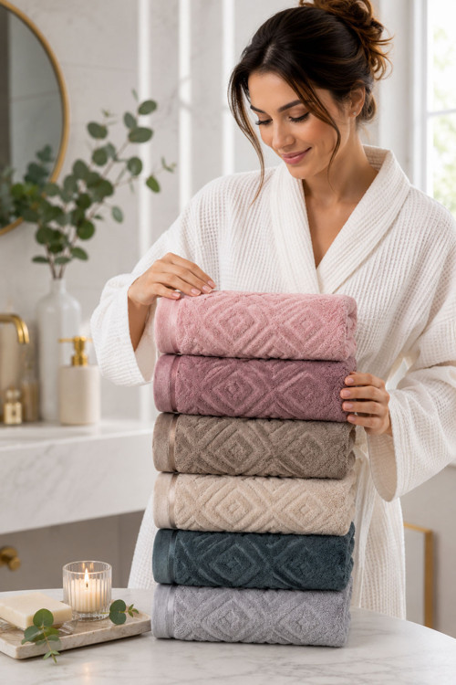 6 lı El Yüz Havlu Seti %100 Pamuklu Kısmi Kadife Velvet Collection