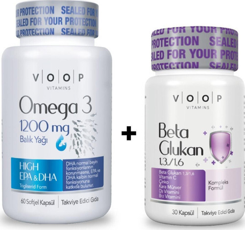 Omega 3 1200 mg 60 Kapsül + Beta Glukan 1,3/1,6 Kara Mürver, Vitamin C, Çinko 30 Kapsül