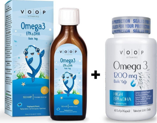 Omega 3 1200 Mg 60 Kapsül Balık Yağı + Omega 3 Kids Balık Yağı Şurup 150 Ml