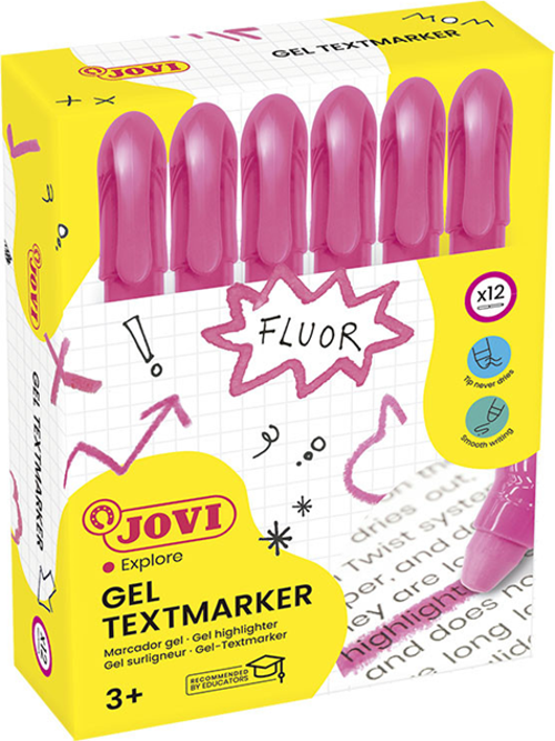 JOVI 1816 JEL STİK FOSFORLU KALEM PEMBE - 12'Lİ KUTU