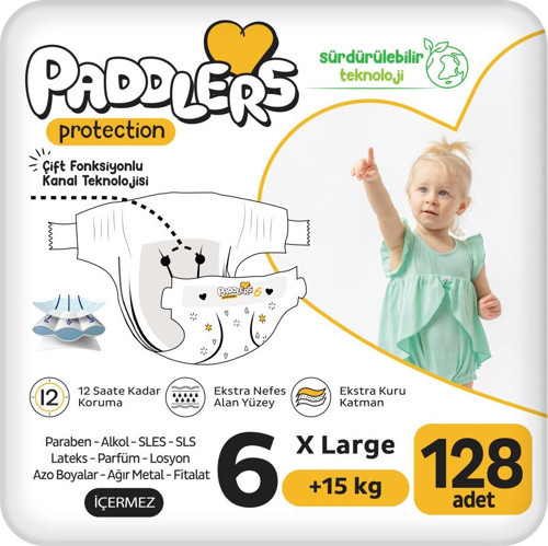 Protection Bebek Bezi 6 Numara X-Large (15+ Kg) 128 Adet – Ekstra Jumbo Set, Maksimum Koruma