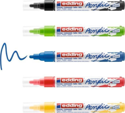 5100 Akrilik Markör 5’Li Paket (Temel) - Siyah Kırmızı Mavi Sarı Sarı-Yeşil - 2-3 Mm’Lik Yuvarlak Uç