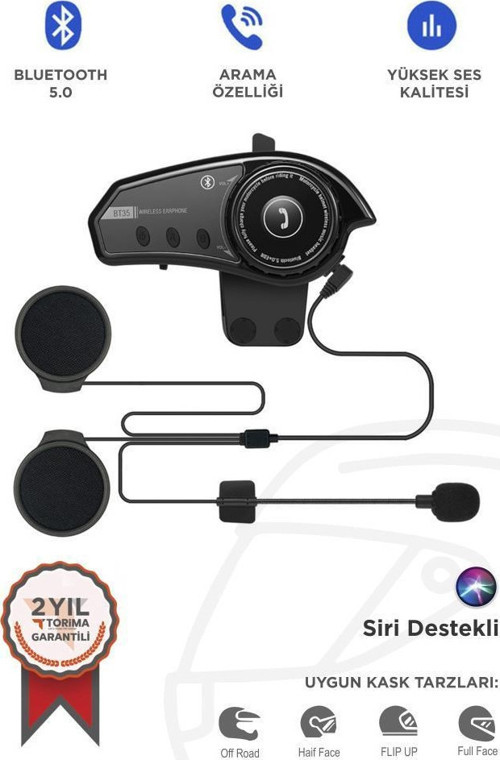 BT-35 Siyah 5.0 Bluetooth Motosiklet Kulaklığı Intercom Siyah Motorsiklet Kulaklık