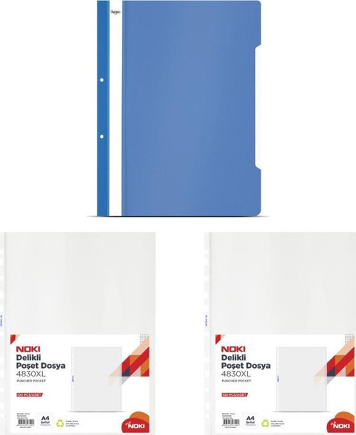 Poşet Dosya Xl 100 Lü 4830XL 2 Adet + Noki Eco Telli Dosya Mavi 50'li
