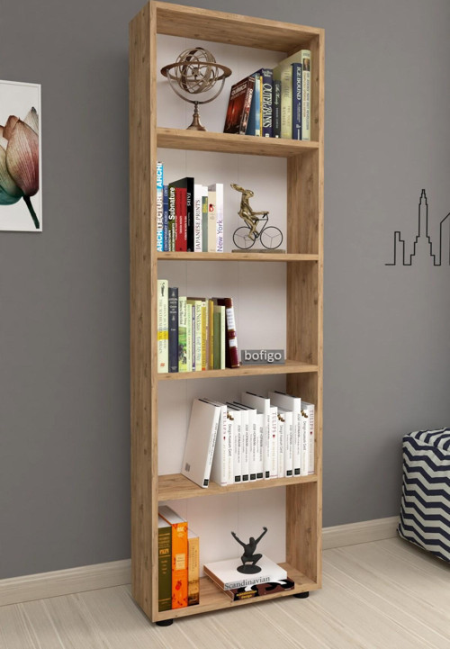 Dekoratif 5 Raflı Kitaplık Modern Kitaplık Çınar Çam