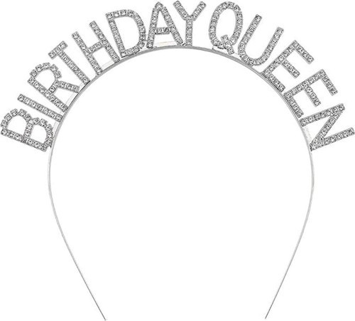 Gümüş Renk Kristal Taşlı Parlak Birthday Queen Yazılı Kraliçe Taç 16x17 cm