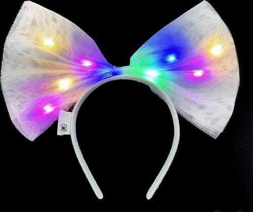 Rengarenk Led Işıklı Fiyonk Şekilli Tül Parti Tacı Beyaz Renk 25x25 cm