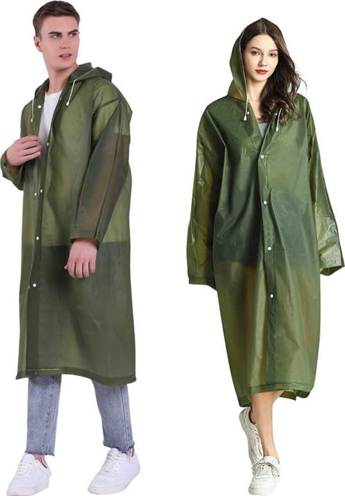 Yağmurluk Kapüşonlu Unisex Standart Beden Rüzgar Geçirmez Yeşil